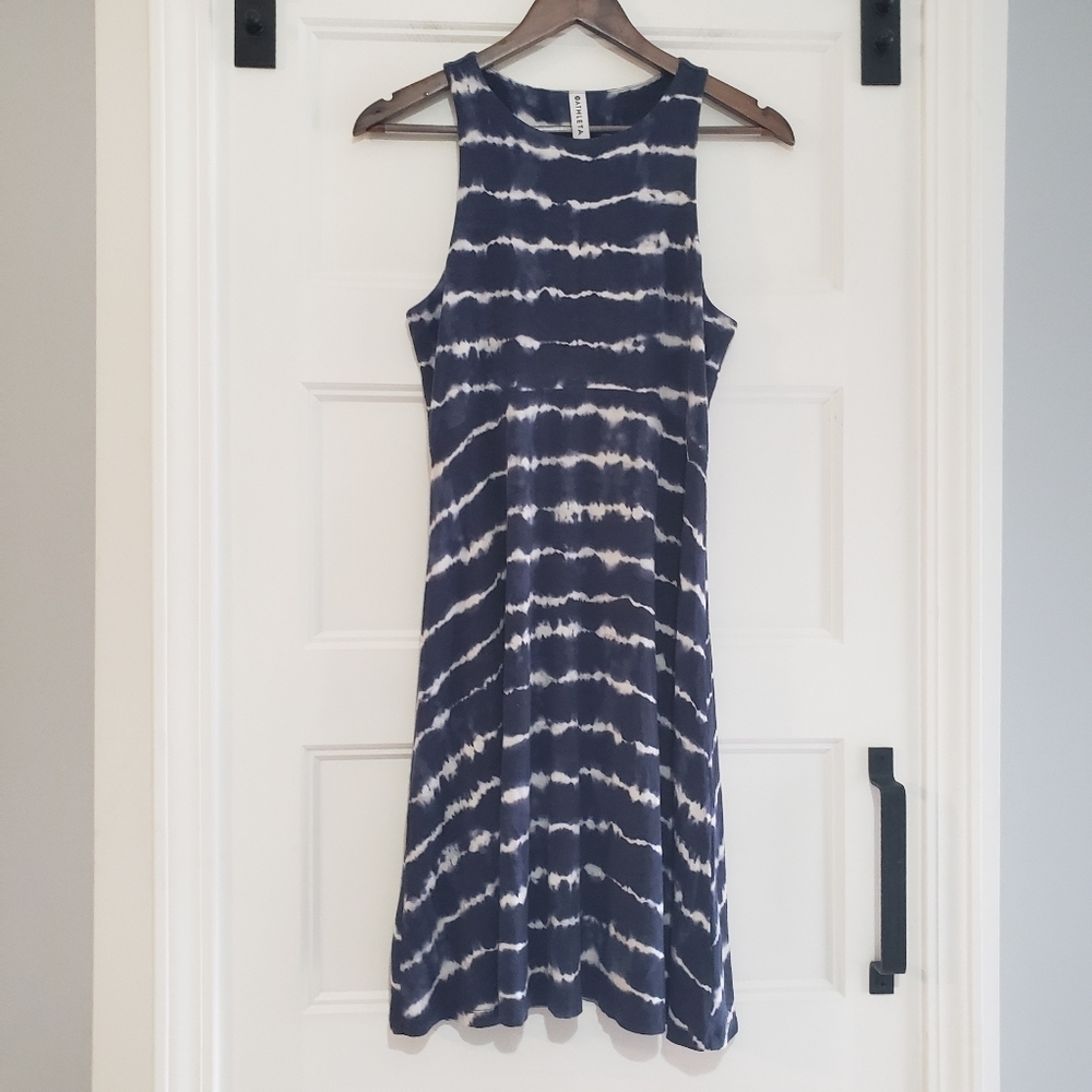 Athleta Santori Thera Tie Dye Tank Dress Womens S Navy White Modal Spandex